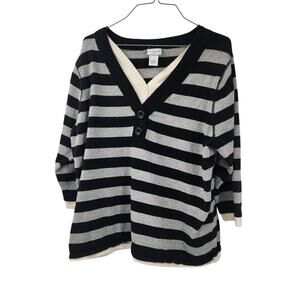 Kim Rogers Striped 3/4 Sleeve Layered Top Womens Size 1X